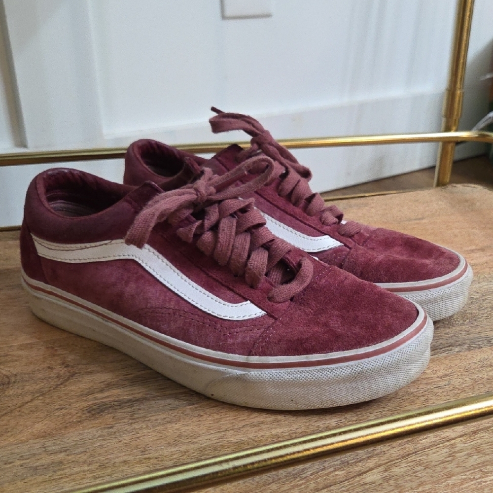Vans Burgundy and White Old Skool Low Tops